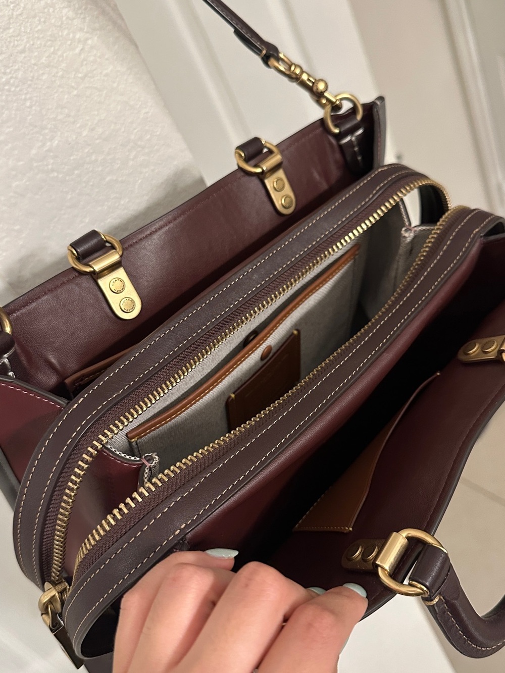 Coach Rouge Gray and Maroon Leather Bag - Picture 2 of 5